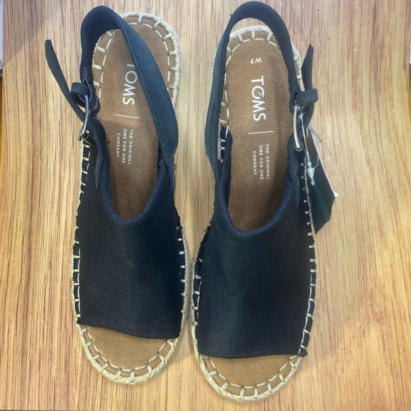 Black Tom’s Espadrille Wedge Shoes with Slingback Size 7W - Picture 9 of 10